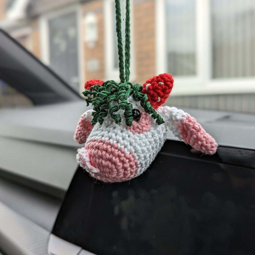 Strawberry Highland Cow Car Charm